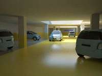 Simulation d'éclairage d'un parking pour tester un moteur de rendu.